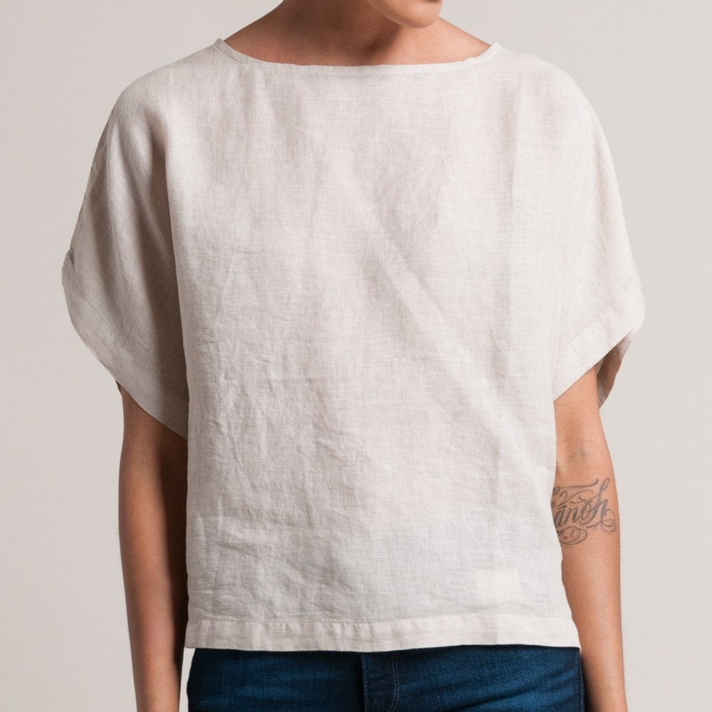 Black Crane 100% Linen Top in Oatmeal, size Medium